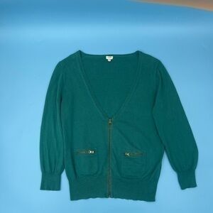 J. Crew Cotton/Wool Zipper Cardigan Sweater